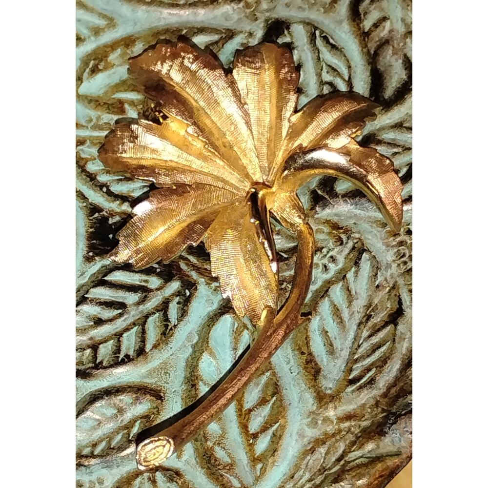 Vintage CORO Gold-Tone Leaf Brooch • Textured Mid-Century Signed Pin